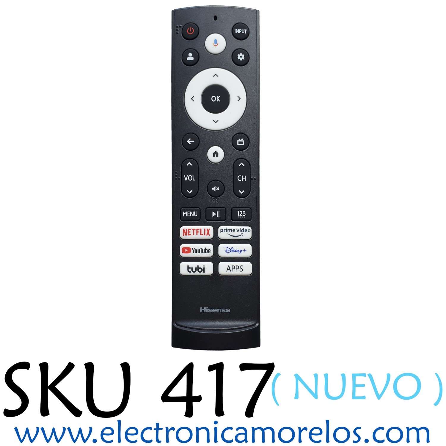 CONTROL REMOTO PARA SMART TV HISENSE, CON COMANDO DE VOZ (ORIGINAL, NUEVO) / NUMERO DE PARTE ERF3AF90H / 02708 T1-4 / 2AVIGBR0013 / 25780-2AVIGBR0013 / 230620002459R8 / 345278 / MODELOS 75A66FUA / 65A53FUA  / 65A66FUA / 50A66FUA  / 75A53FUA / 55A53FUA